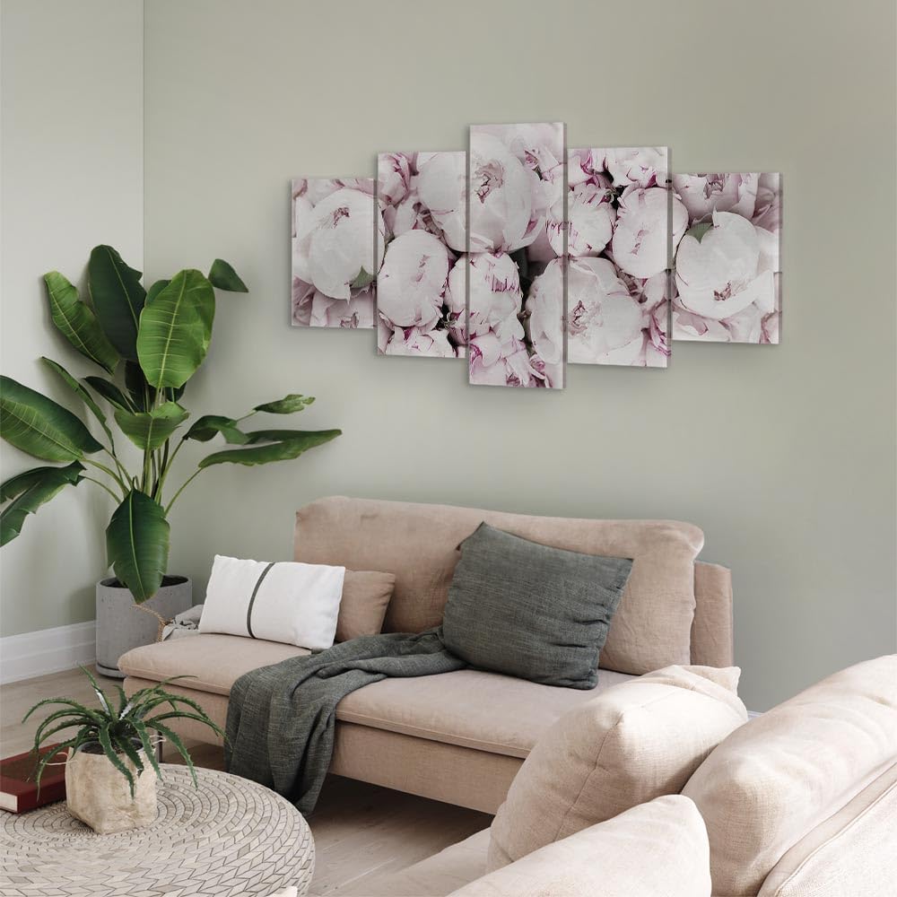 artgeist Canvas Wall Art Print Flowers 59x30 in - 5pcs Home Decor Framed Stretched Picture Photo Painting Artwork Image - Peonies Flowers Nature b-C-0632-b-m