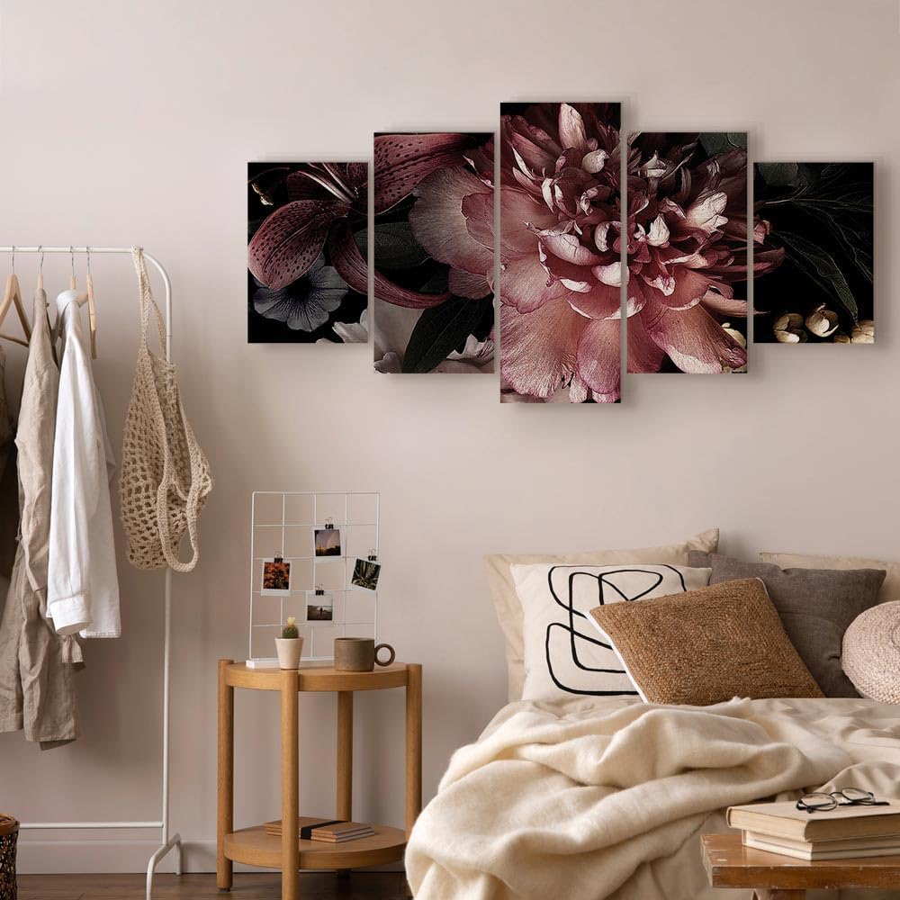 artgeist Canvas Wall Art Print Flowers 59x30 in - 5pcs Home Decor Framed Stretched Picture Photo Painting Artwork Image - Peonies Flowers Nature b-C-0638-b-m