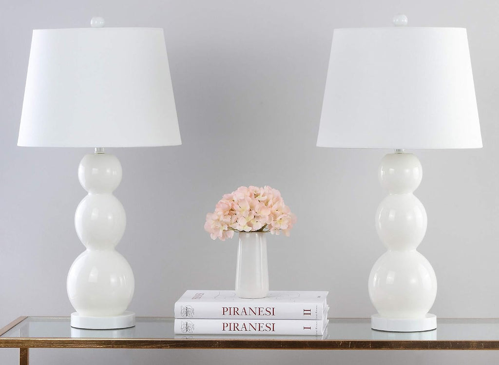 SAFAVIEH Lighting Collection Jayne Modern Contemporary White 3-Sphere Glass 28-inch Bedroom Living Room Home Office Desk Nightstand Table Lamp Set of 2 (LED Bulbs Included)