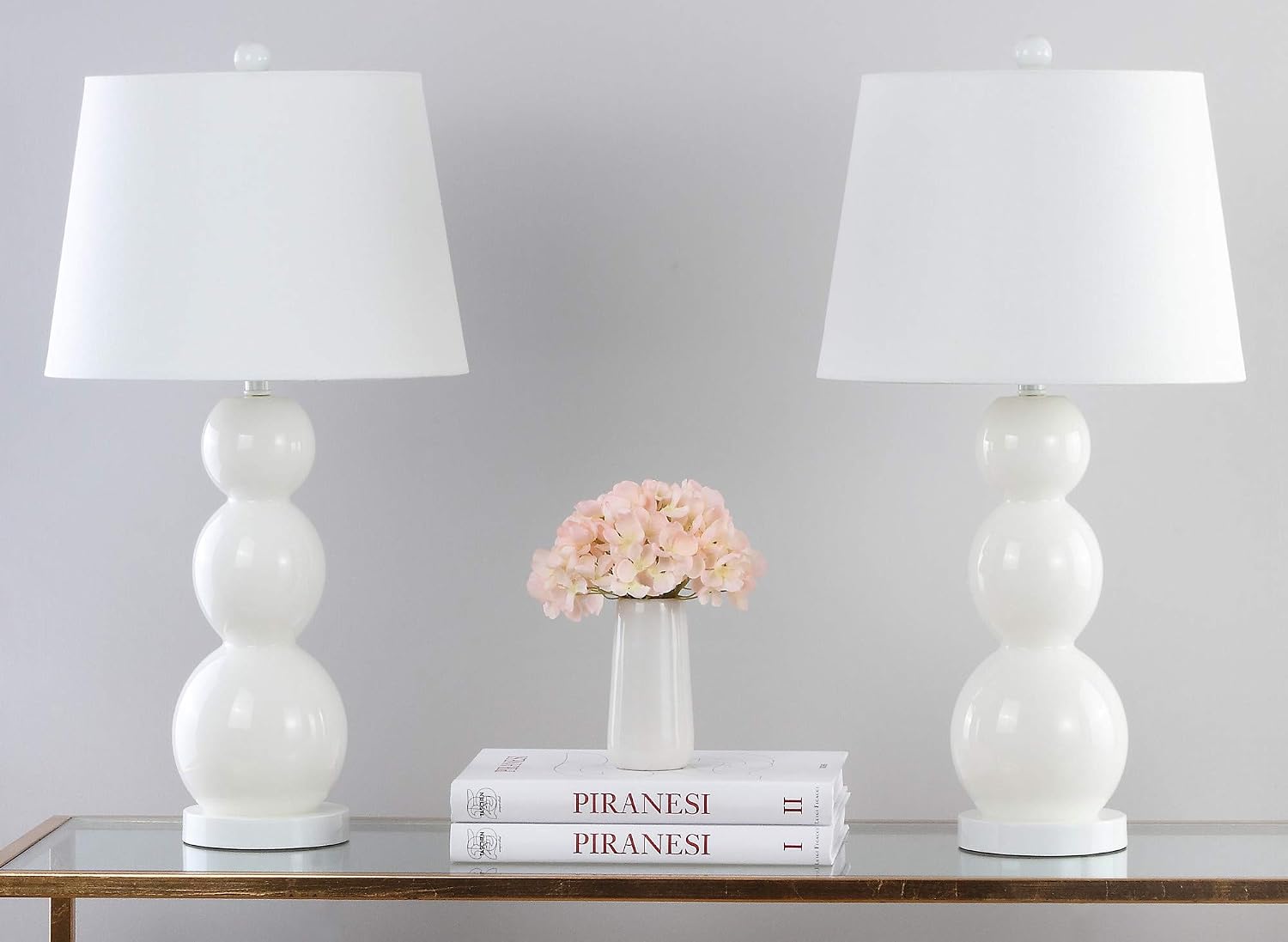 SAFAVIEH Lighting Collection Jayne Modern Contemporary White 3-Sphere Glass 28-inch Bedroom Living Room Home Office Desk Nightstand Table Lamp Set of 2 (LED Bulbs Included)