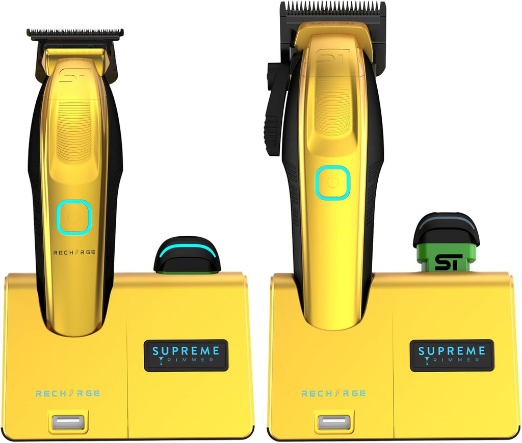 Supreme Trimmer 2-in-1 Recharge Hair Clipper & Beard Trimmer Combo | 7500 RPM, Removable Battery, Smart USB Charging Base | STC779 + ST777