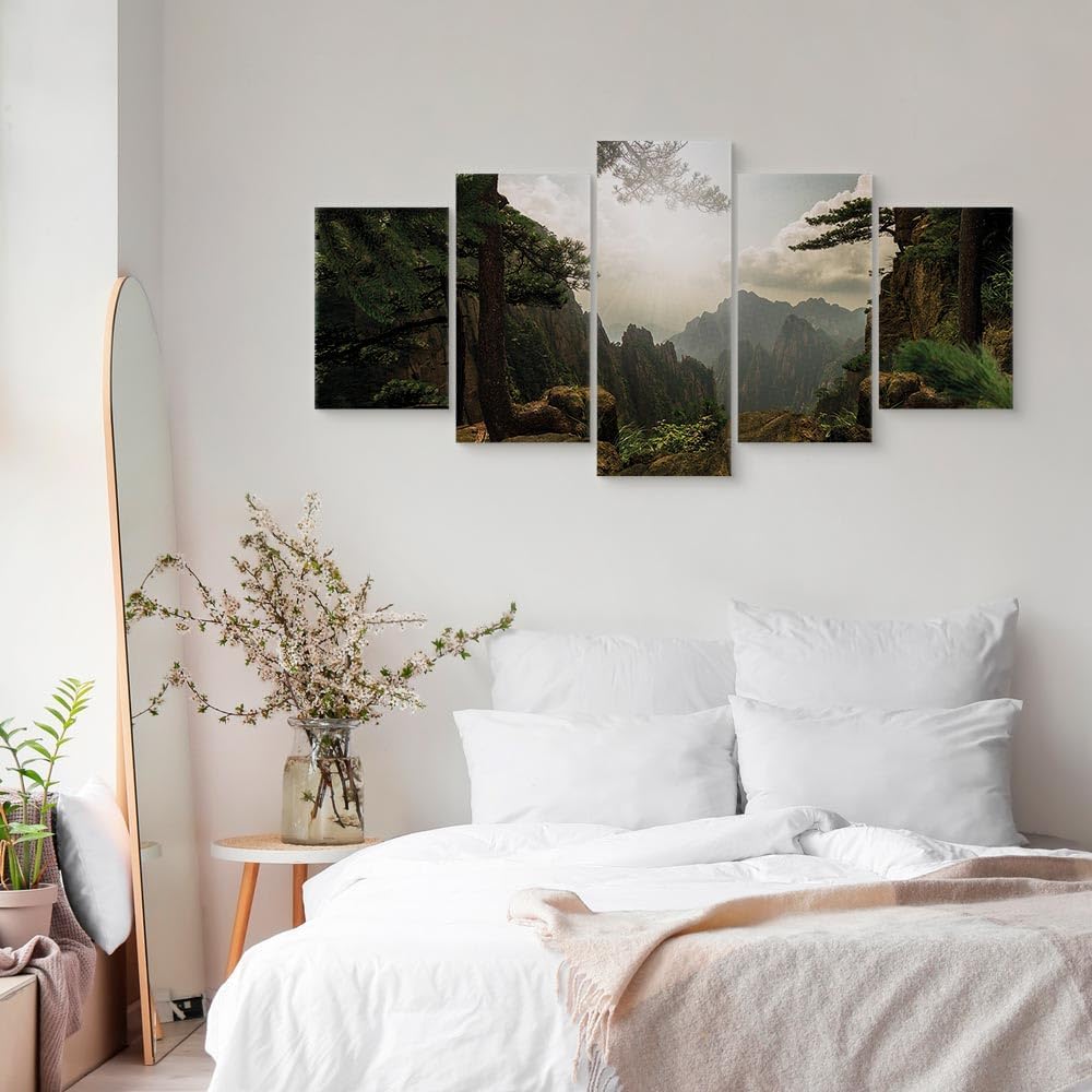 artgeist Acoustic Canvas Wall Art Nature Mountains 80x40 in - 5pcs Picture with Acoustic Foam Sound Print Artwork Room Acoustics Soundproofing Landscape Sky c-C-0003-b-m