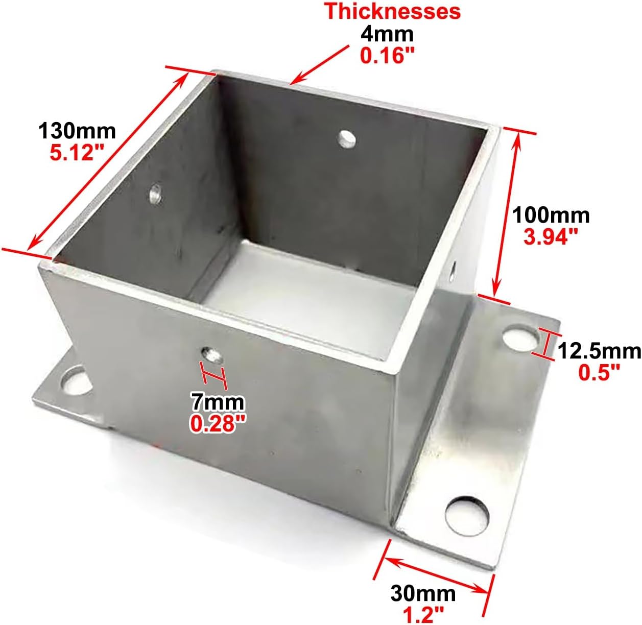 CMYUN Fence Post Base with Concrete Anchor ＆ Wood Screw, Square Metal Railing Support Kit, Garden Yard Farm Post Bracket Stands, Pergola Mailbox Post Guard(130x130mm(5.12x5.12in))