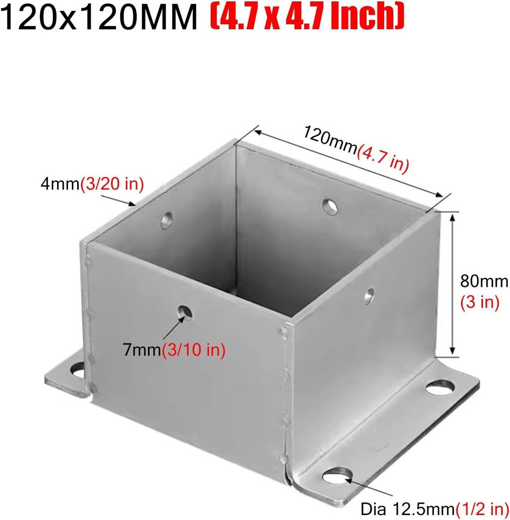 BABYCE Stainless Steel Fence Post Bracket Decking Post Base for Deck Porch Handrail Railing Support, for Concrete, Pergola Stand Boots/Square Mailbox Post Anchors(120x120 mm (4.7x4.7 in))
