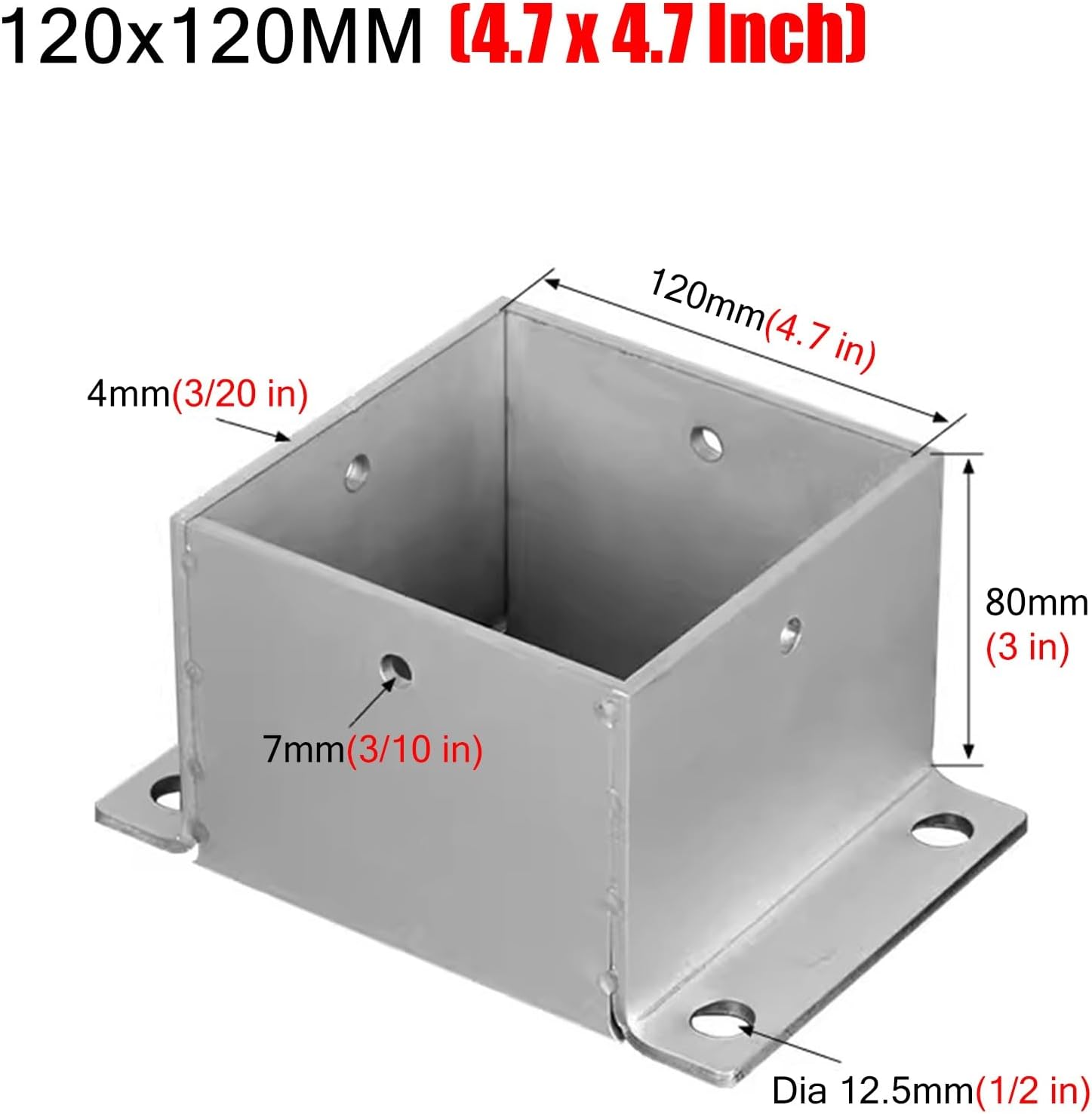 BABYCE Stainless Steel Fence Post Bracket Decking Post Base for Deck Porch Handrail Railing Support, for Concrete, Pergola Stand Boots/Square Mailbox Post Anchors(120x120 mm (4.7x4.7 in))
