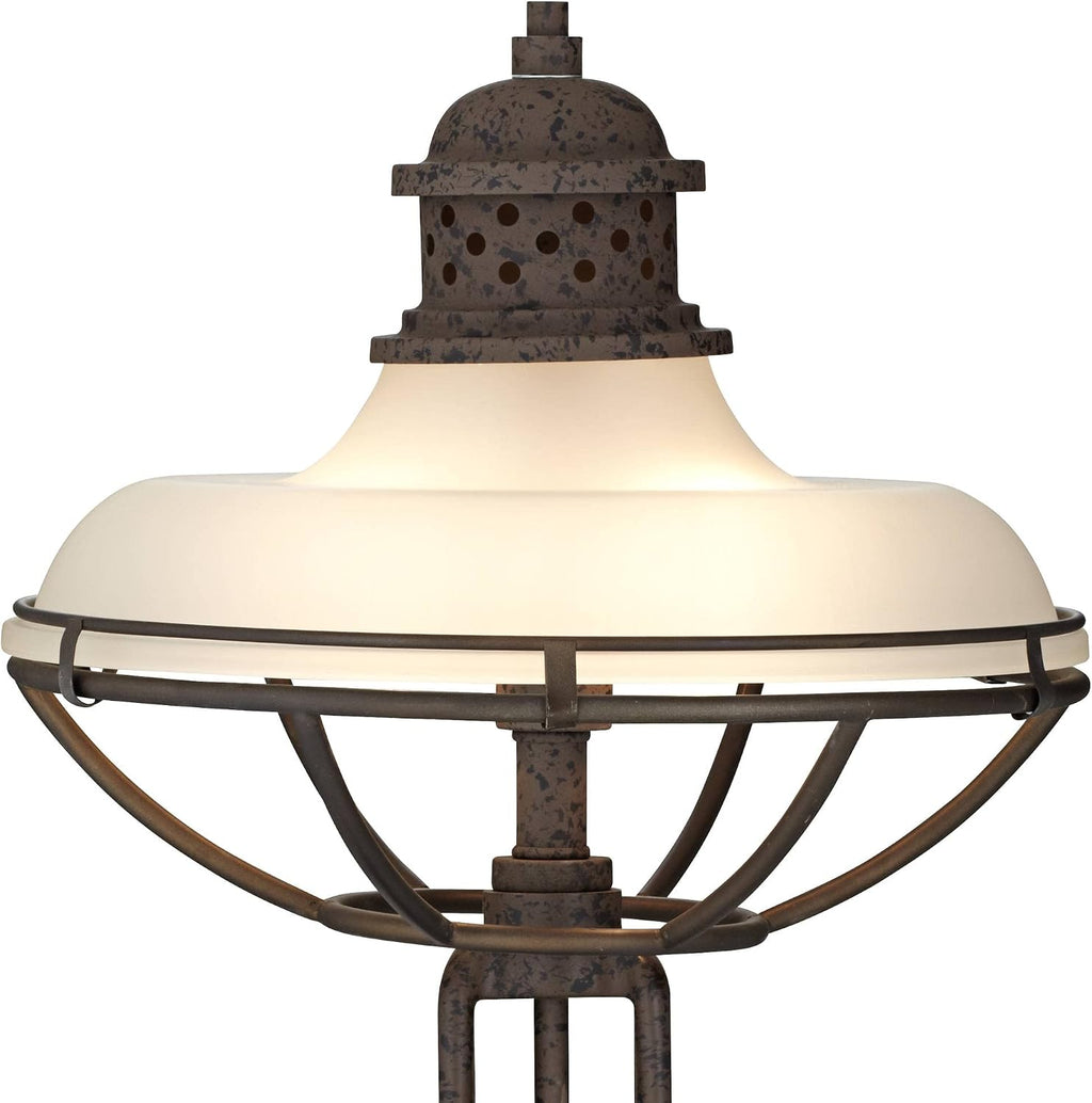 Franklin Iron Works Rustic Industrial 3-Way Table Lamp 26 1/2' High with USB Dimmer Rust Bronze Metal Cage Haft Dome Glass Shade for Bedroom Living Room House Home Desk Bedside Nightstand Office