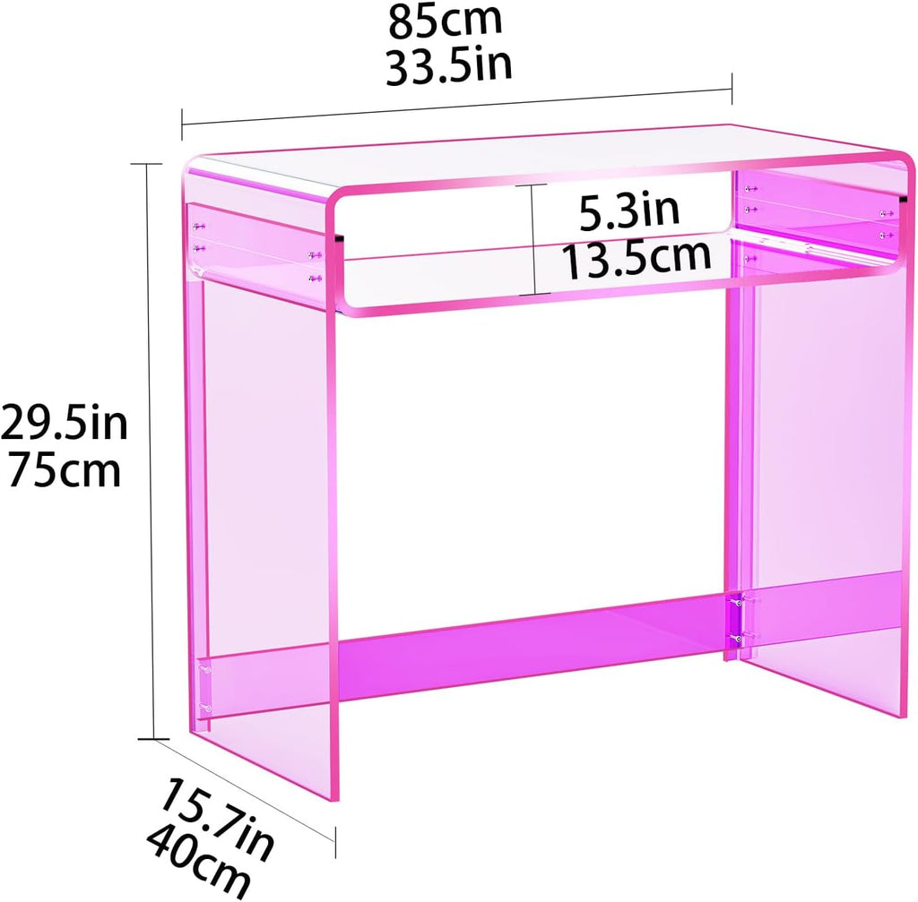Acrylic Desk Laptop Workstation Study Table Home Office Console Tables Entrance Table Decor (Pink)
