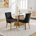 Chenille Dining Chairs Set of 2, Modern Upholstered Accent Chairs with Curved Gold-Plated Legs & Rivet Trim, Textured Fabric, One-Piece Structure for Dining/Lounge(Black + Chenille)