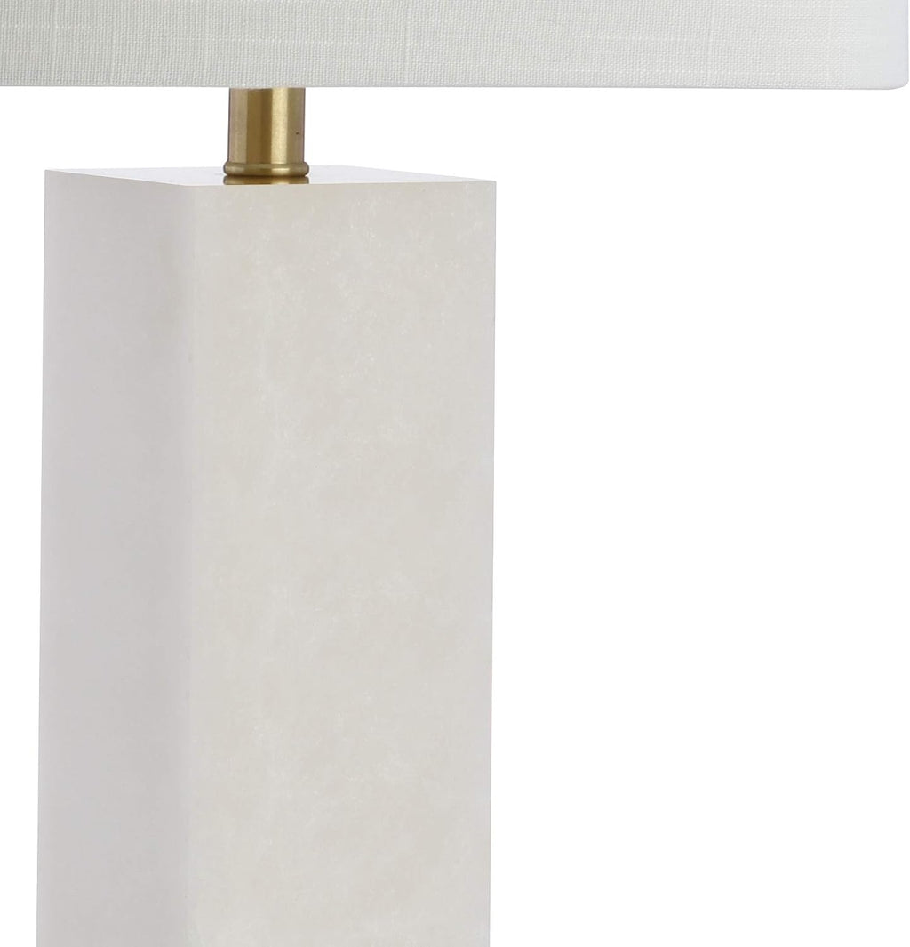 JONATHAN Y 29' Brass Gold/White Metal and Marble Table Lamp, Contemporary Transitional Bedside Lamp for Living Room, Bedroom, White Linen Rectangle Shade, LED Bulb Included JYL5009A