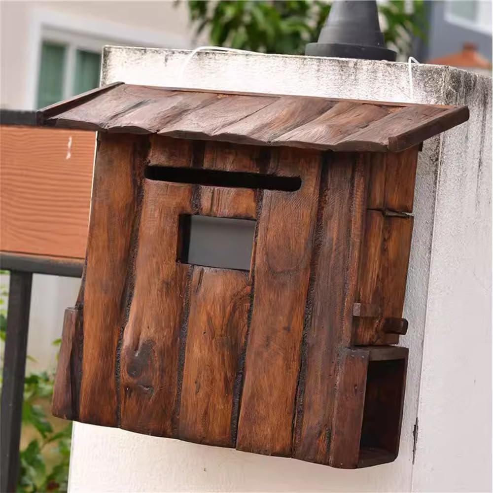 Vertical Wall Mounted Vintage Style Wooden Post Box Large Capacity Home Garden Decoration