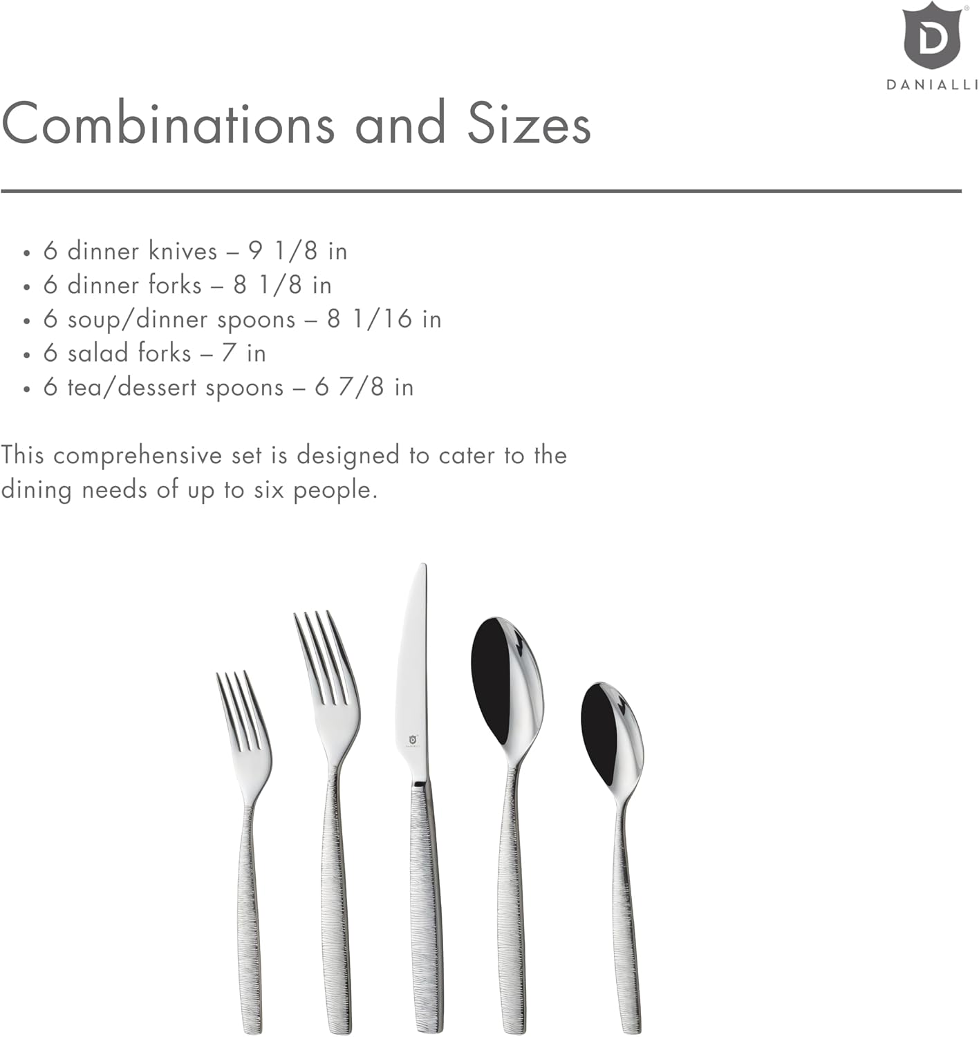 DANIALLI Engraved Silverware Set for 6 | 18/10 Stainless Steel Flatware with Mirror Finish and Engraved Handles | Heavy-Duty, Dishwasher Safe, Built to Last (30-Piece, Mezzano Engraved)