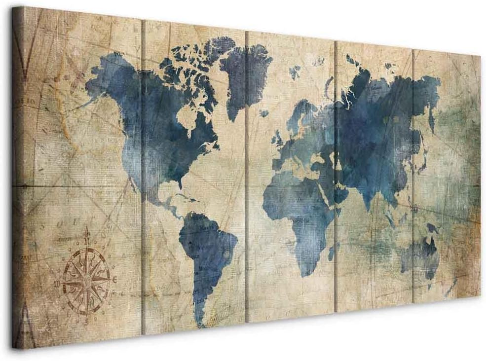 artgeist Acoustic Canvas Wall Art World Map 59x24 in - 5pcs Picture with Acoustic Foam Sound Print Artwork Room Acoustics Soundproofing k-A-0415-b-m
