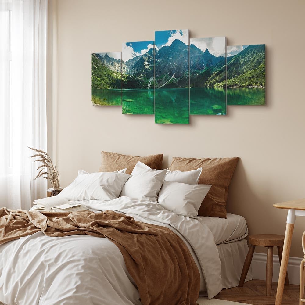 artgeist Acoustic Canvas Wall Art Nature Mountains 80x40 in - 5pcs Picture with Acoustic Foam Sound Print Artwork Room Acoustics Soundproofing Landscape Sky 030212-102