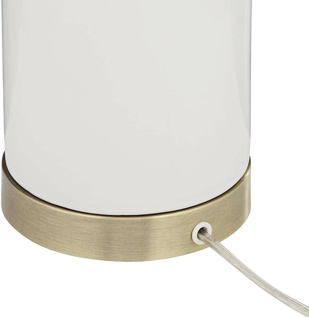 360 Lighting 26' High Mid Century Modern Coastal Luxury Table Lamp White Gold Ceramic Metal Single Fabric Shade Living Room Bedroom Bedside Nightstand House Office Home Reading Kitchen Entryway