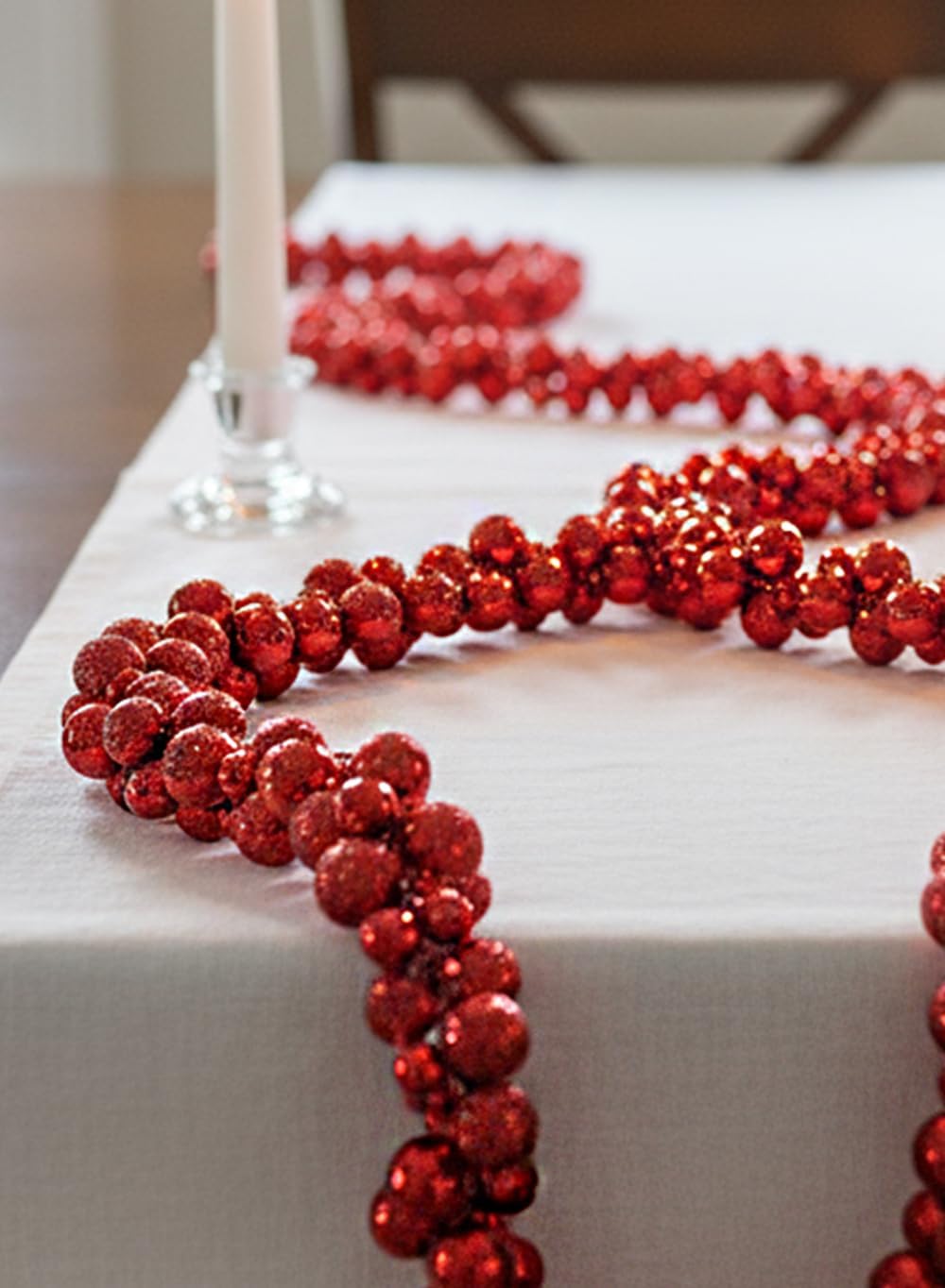 Serene Spaces Living Red Plastic Bauble Garland, Christmas Tree, Mantel, Banister, Doorway & Holiday Party Décor, 88' Long
