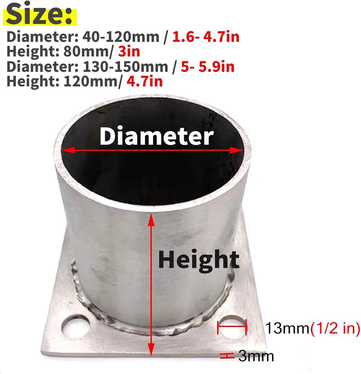 Fence Pole Floor Flange, Stainless Steel Base Flange, Heavy Solid Fence Post Concrete Mount, for Holding The Fence, Mailbox, Flag Round Posts (Color : Dia 105mm(4.1in), Size : 2 Pcs)