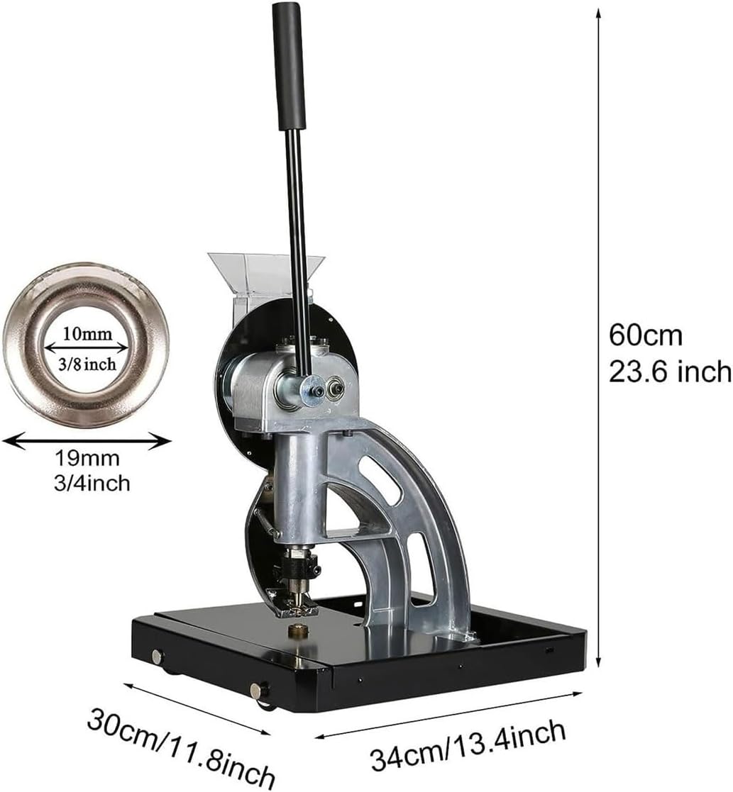 Semi-Automatic Hand Press Grommet Machine,6/10/12 mm Commercial Puncher Eyelet Feeding Tool with 3/8'(10 MM) Grommet, Tarp Grommet Kit for Fabrics, Canvas, Awnings(6mm)