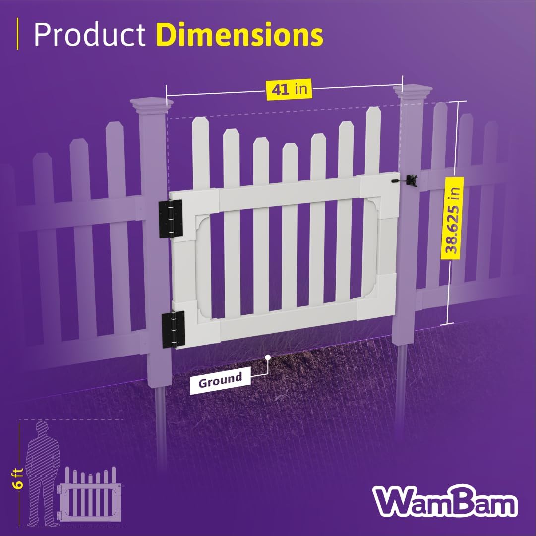3ft H x 3.5ft W (1 Gate) No Dig WamBam All American Gate Kit, White Vinyl Picket Yard Fence Entry w/Hardware Included for All American Fence, Outdoor Access Door for Patio & Yard, ZP19043