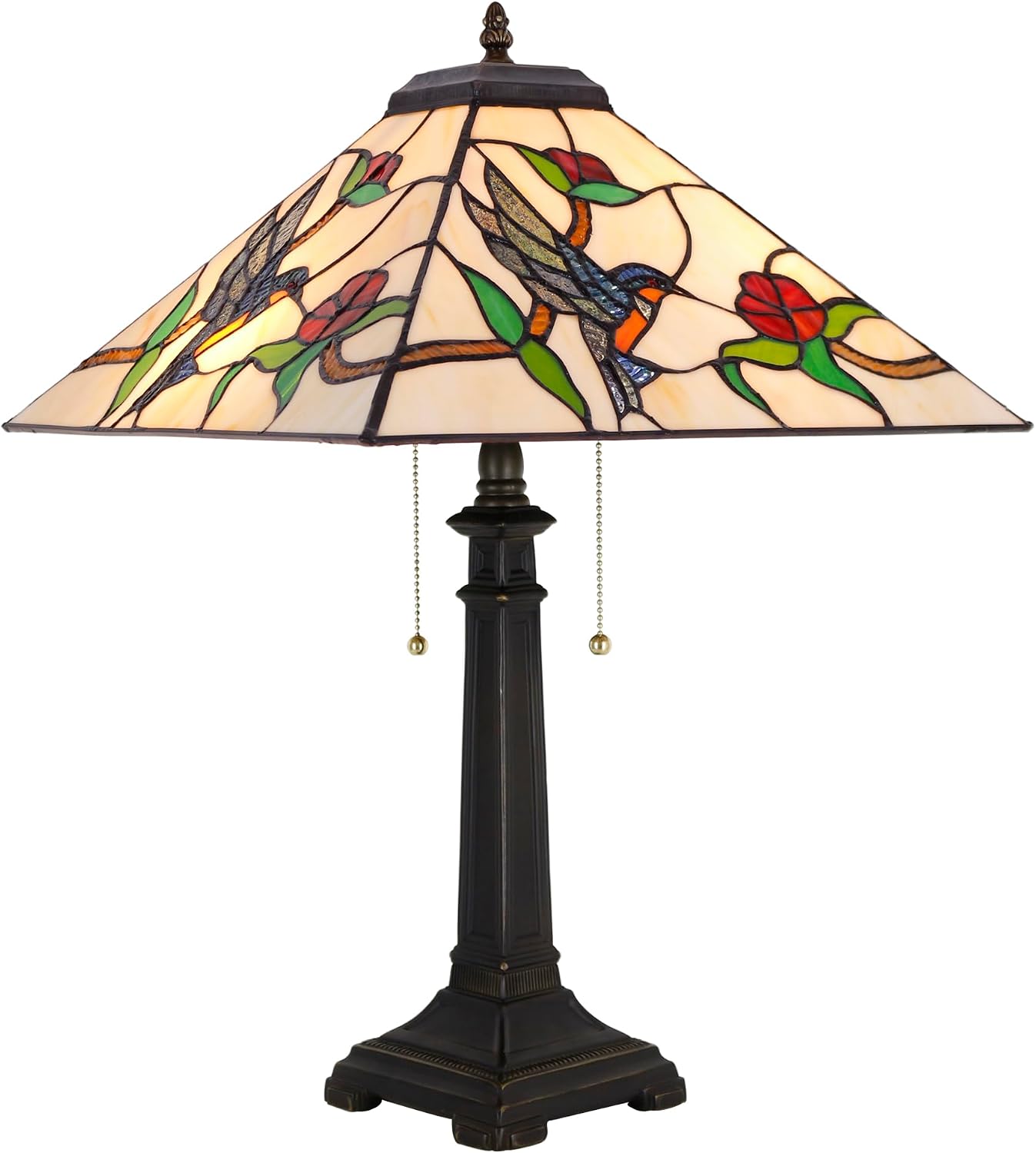 Tiffany Table Lamp Amber Hummingbird Mission Style Stained Glass 16X16X23 Inches Desk Reading Light for Bedrooms Living Room Study Home Office