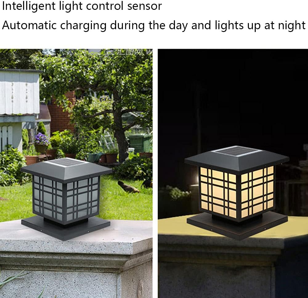 RCIDOS 1-Pack Solar Post Lamp Vintage Style Pillar Head Light Outdoor Landscape Post Lamp IP54 Waterproof Headlights Vintage Exterior Post Light 4X4 Wooden Pillar Lamp E27 Base,for Fence Deck Patio G