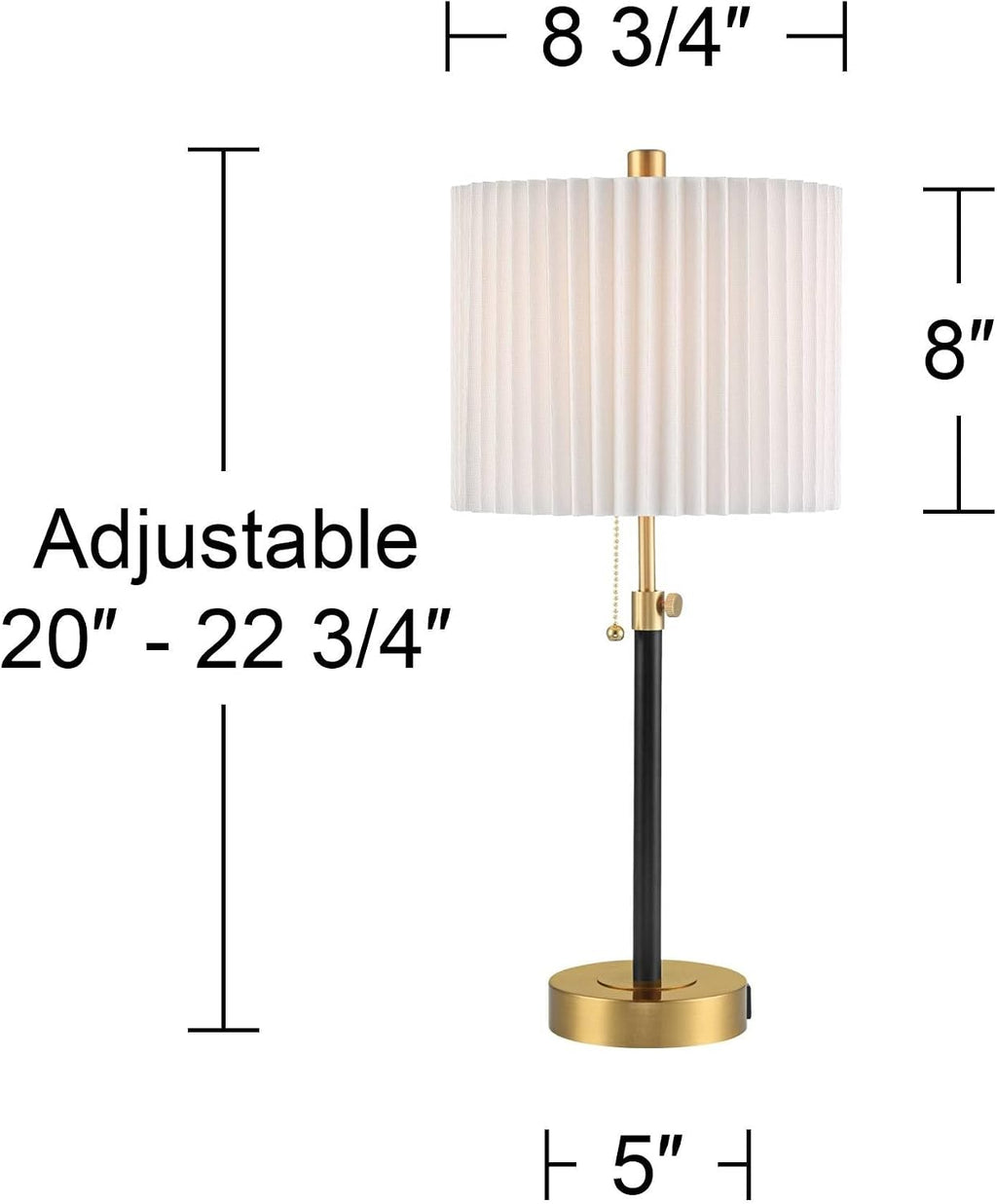 360 Lighting Lenore 22 3/4' High Small Modern Set of 2 Accent Table Lamps with USB Ports A+C Charging Adjustable Height Black Gold Metal Living Room Bedroom Bedside Nightstand House Office Home