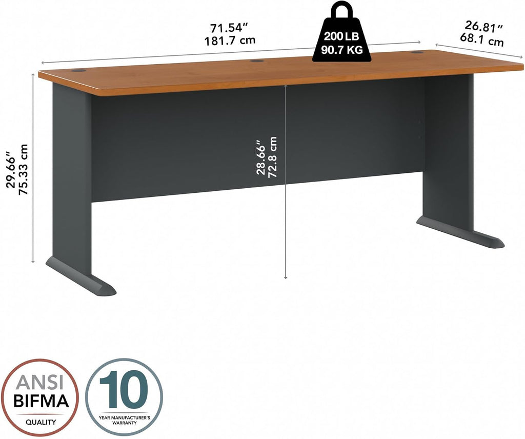 Bush Business Furniture Series A 72W Desk in Natural Cherry and Slate, Large Workstation for Home or Professional Workspace, Desktop Solution for Office Use