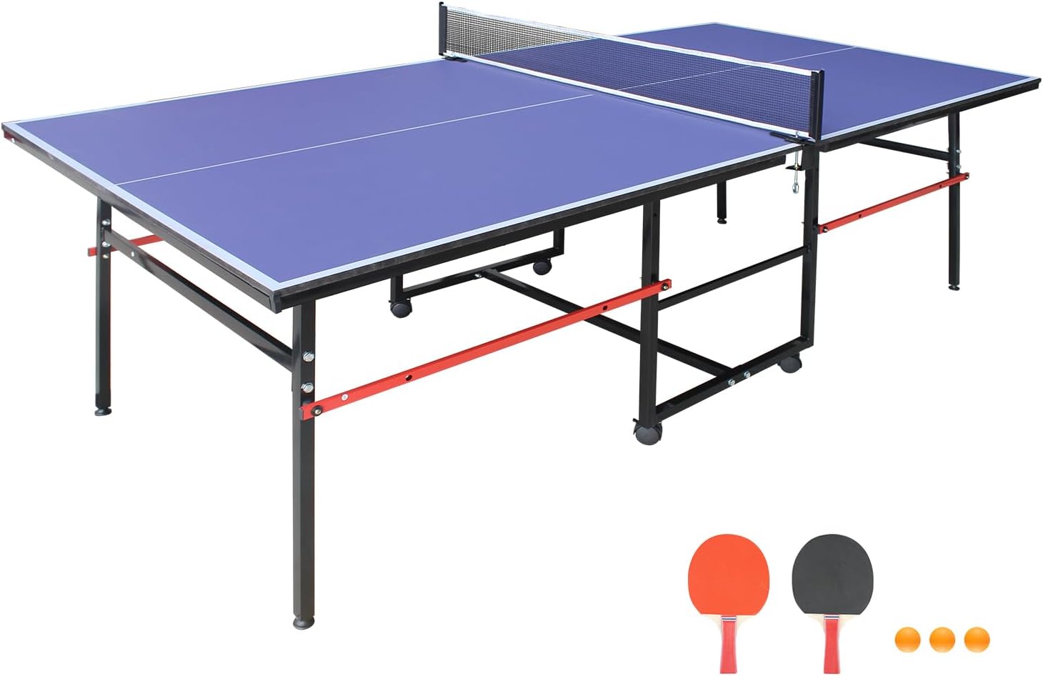 4/6/8/9 ft Professional Table Tennis Table Ping-Pong Tables Set Foldable & Portable Tables with Removable Net 2 Table Tennis Paddles and 3 Balls Easy Assembly