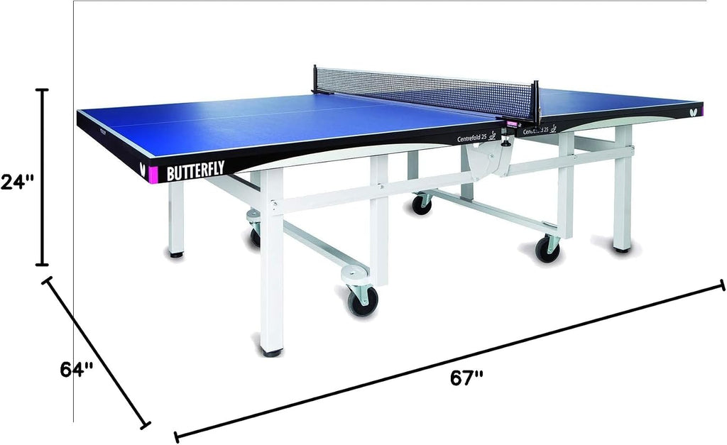 Butterfly Centrefold 25 Table Tennis Table—Indoor Rollaway Ping Pong Table—5-Year Warranty Game Table—ITTF Approved—For Tournaments & Clubs—Free Professional Ping Pong Net—No Assembly