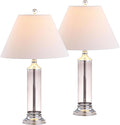 JONATHAN Y 29' Smoked Gray Glass LED Table Lamp Set of 2, Modern Bedside Nightstand Lamps for Living Room Bedroom Office, White Linen Shade, Transitional Decor (JYL4014B-SET2)