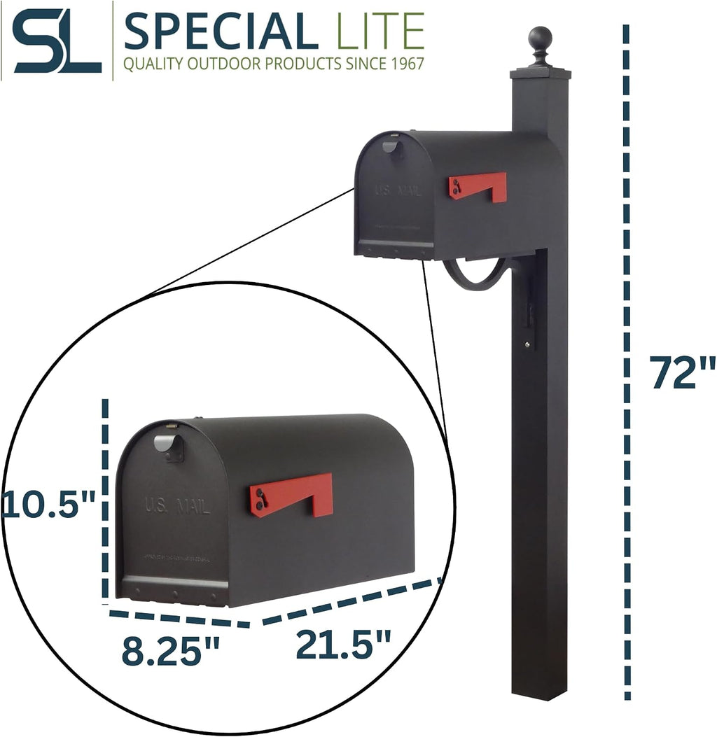 Special Lite Titan Curbside Mailbox with Springfield Post - Black Aluminum Mailbox with Direct Burial Post - SCH1016A-SPK710-BLK