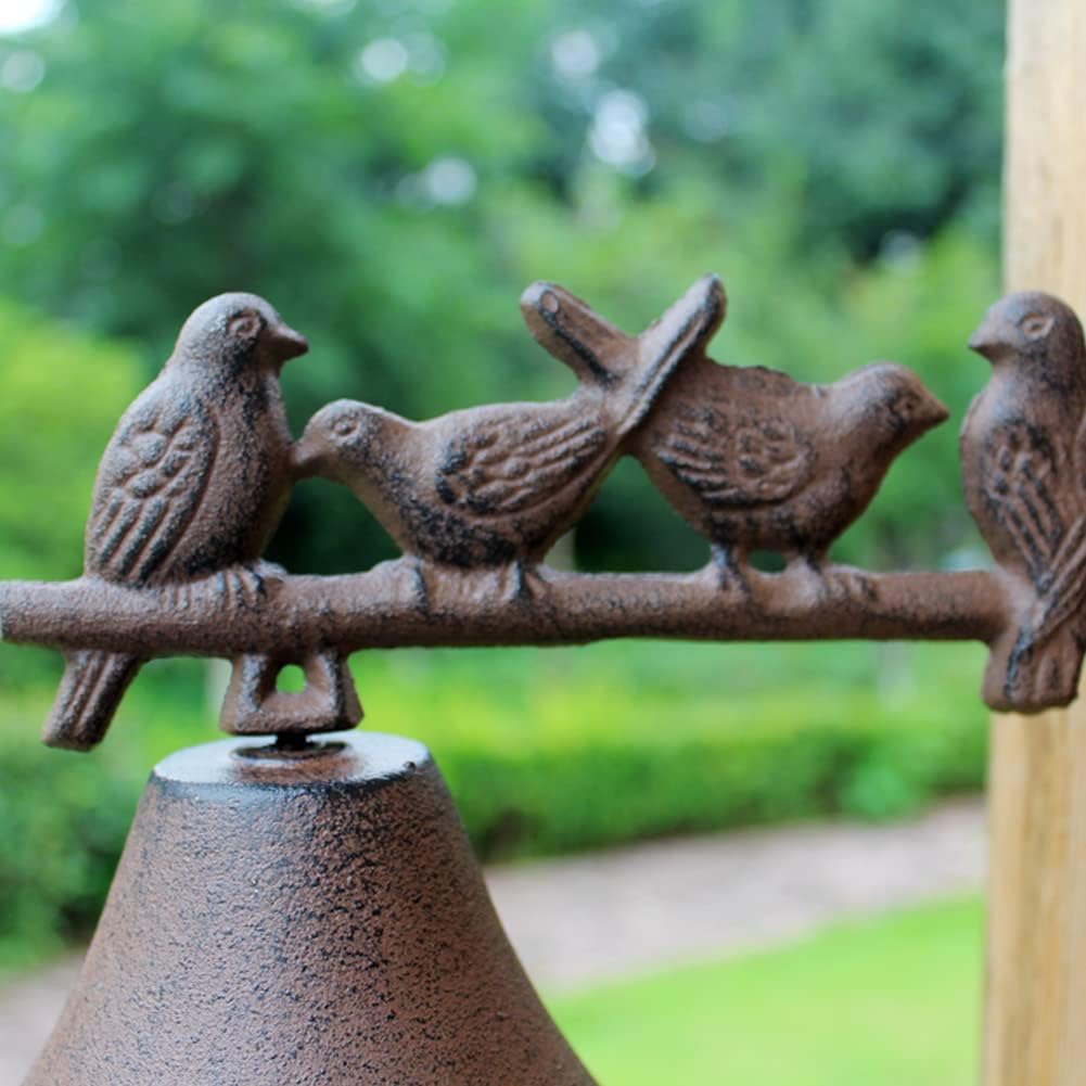 Door Bell, Decoration Bell with Bracket, Vintage Door Bell,Manual Doorbell， Cast Iron Garden Heavy Decorative Four Birds Door Decoration Bell Hanging Wall Ornaments Garden Home Wall Decoration Retro D