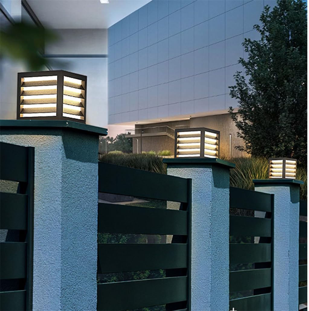 Modern Outdoor Metal Frame Column Cap Lamp for 4X4 Wooden Posts Unique Exterior Post Fixture for Garden Backyard and Porch.,25cm