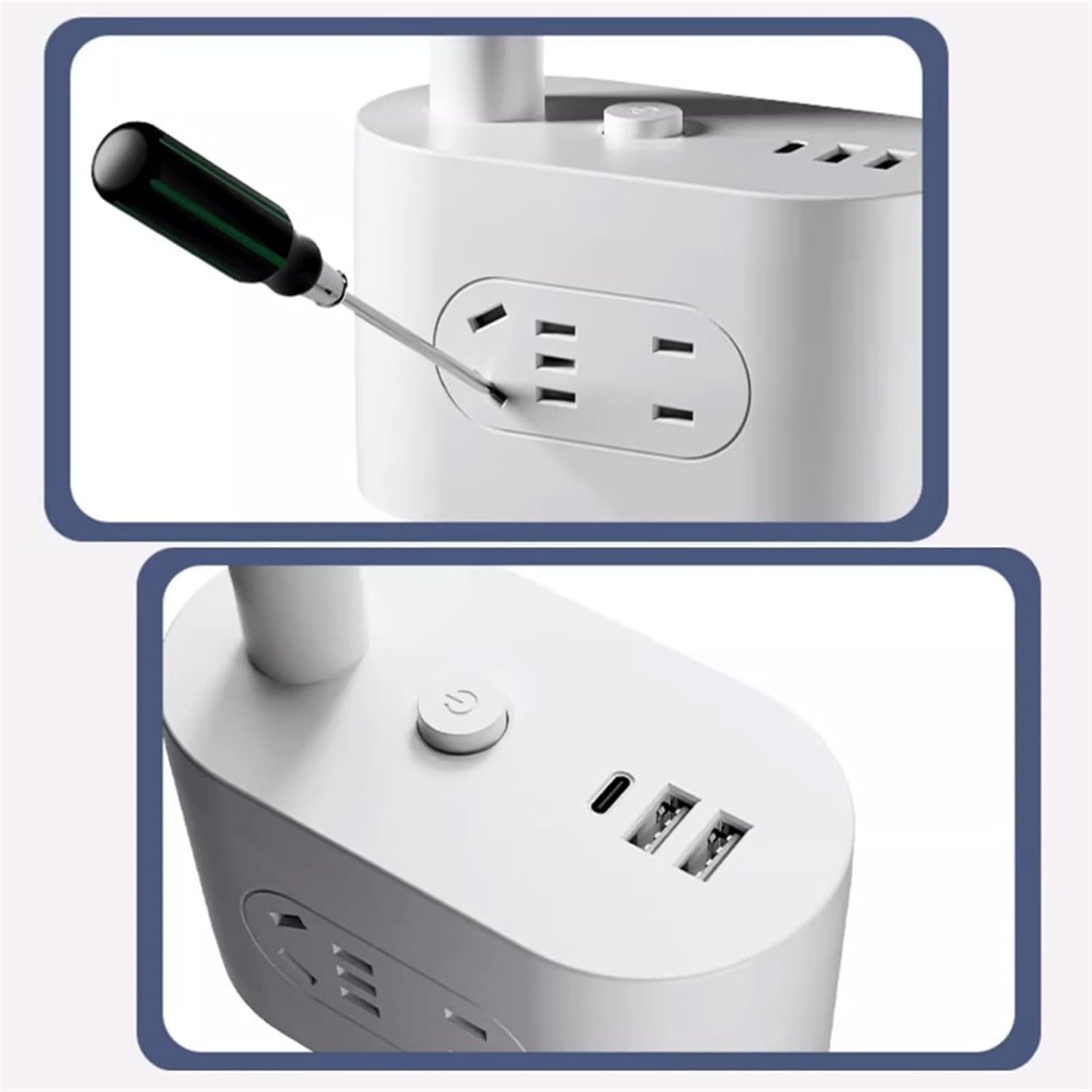 LED Desk Lamp LED Desk Lamps for Home Office - 2 USB Charging Port and AC Power Outlets, Button Switch Dimmable 3 Color Modes, Night Light and Phone Holder Desk Lamp
