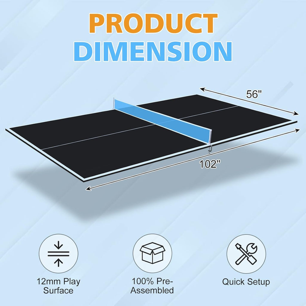 7/8/9Ft Mid-Size Ping Pong Conversion Top, Foldable & Portable Table Tennis Table Top with Net, No Assembly Needed, Indoor/Outdoor Table Tennis Surface
