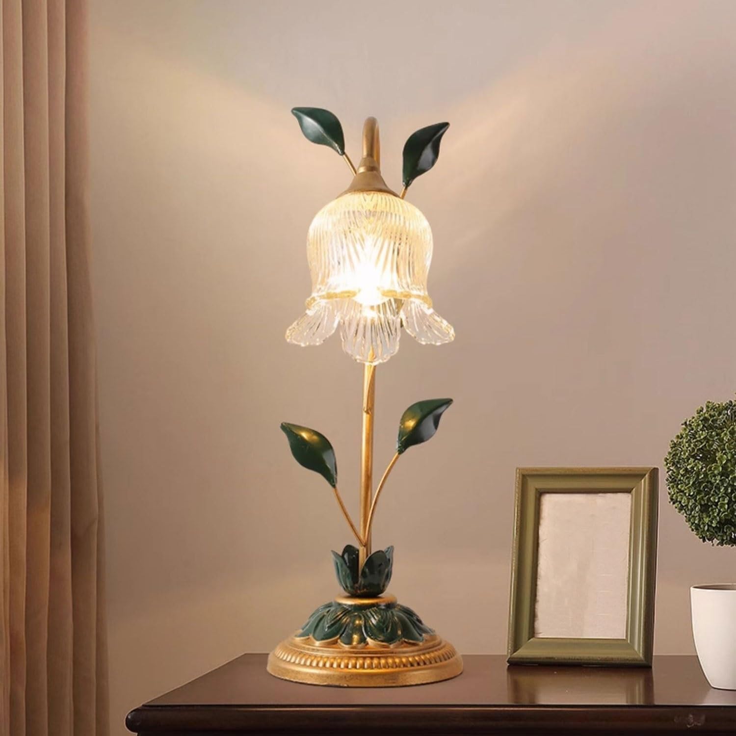 Crystal Table lamp Decorative Desk Lamp Bedroom Warm Bedside Artistic Rose Flower Gift Table Lamps(Small)