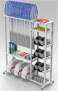 LZMZMQ Tennis Racquet Storage Rack White Metal, Portable Rolling Badminton Racket Display Cart, Comemrcial Table Tennis Racket Organizer Holder, Can Hold 16pcs Rackets
