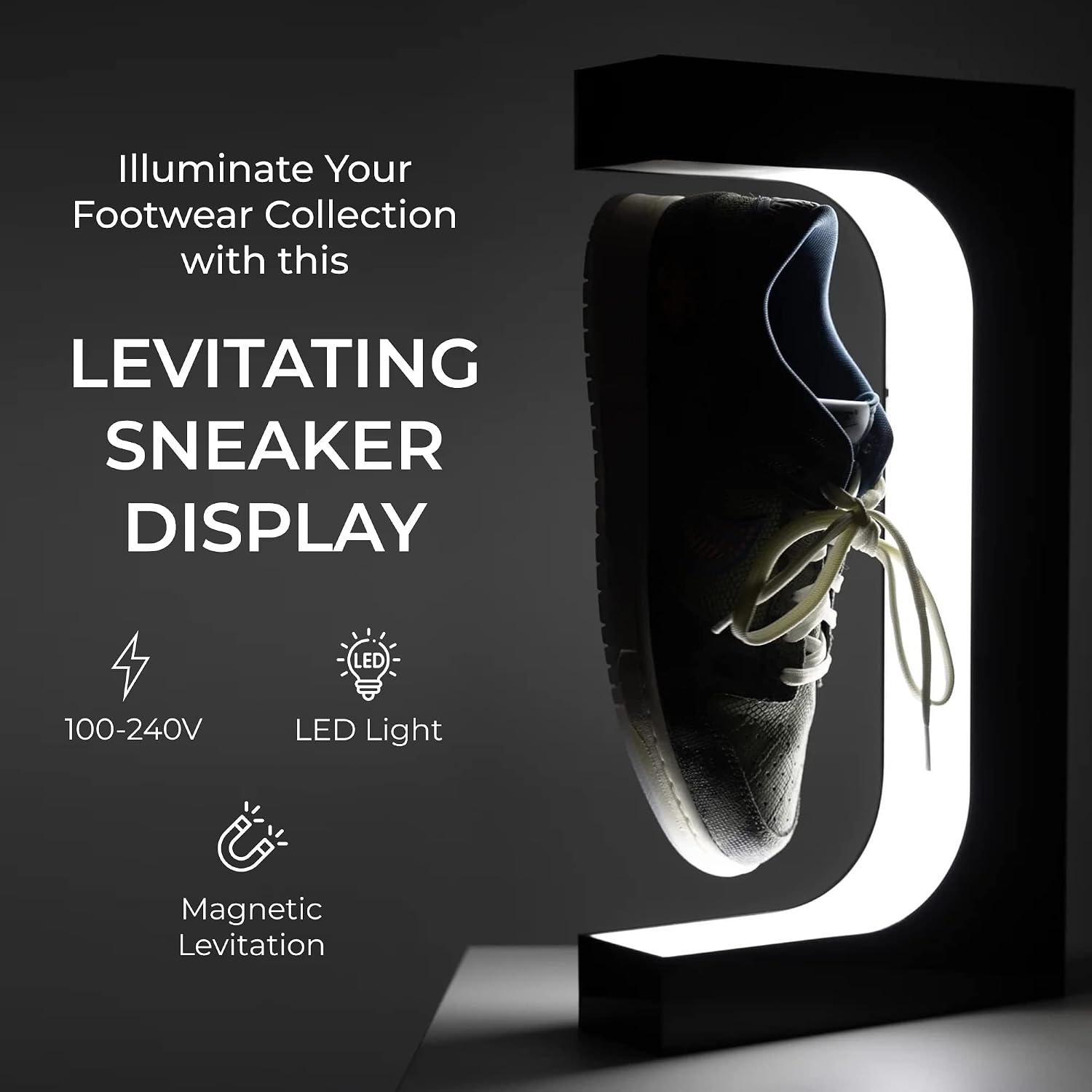 Ozarke Floating Levitating Shoe Display Unique Sneaker Table Lamp with Magnetic Levitation 360-Degree Rotation for Bedroom Bedside, Living Room & Home Office - Black