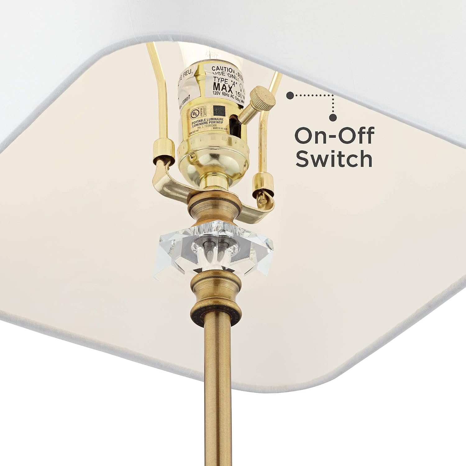 Regency Hill Julia Traditional Buffet Table Lamp 29 1/2' Tall Skinny Gold Column Clear Crystal Glass White Fabric Tapered Square Shade for Living Room Bedroom House Home Dining Family Entryway