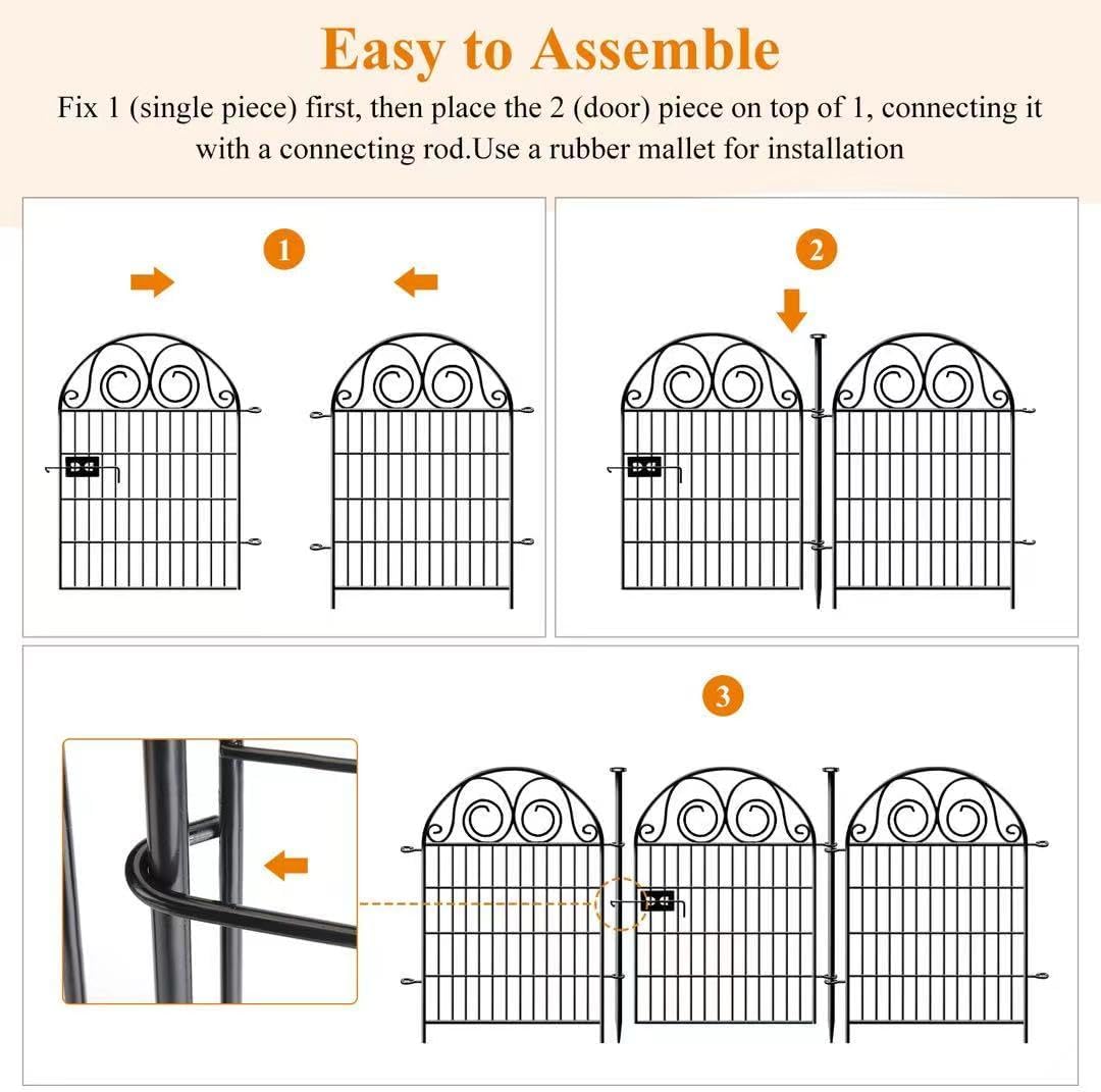 Getlay Tall Garden Animal Barrier Fencing with Gate, 40 Inch(H) 20 Panels Total Length 43.7 Ft Outdoor Dog Fence, Picket Fences, Reusable Decorative Fence for Garden │Patented
