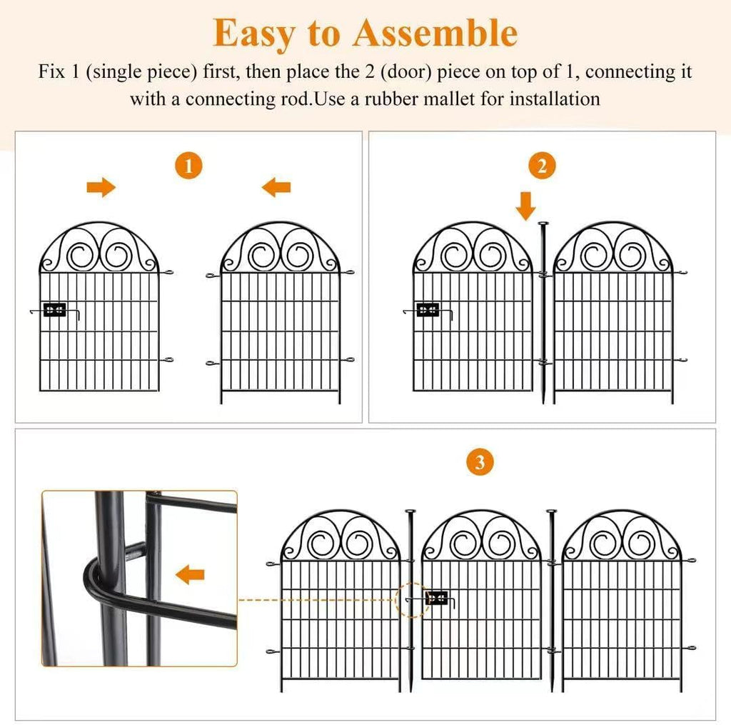 Getlay Tall Garden Animal Barrier Fence with Gate, 36 in(H)×30.6 Ft(L) 14 Panels Dog Digging Fence Barrier, Black Heavy Duty Metal Temporary Fences, Reusable Defense Fencing for Outdoor Yard│Patented