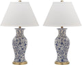 SAFAVIEH Lighting Collection – Beijing Floral Set of 2 Blue & White Ceramic Table Lamps with Antique Gold Accents, 29-Inch Chinoiserie Lamps, LED Bulbs Included (LIT4172A-SET2)
