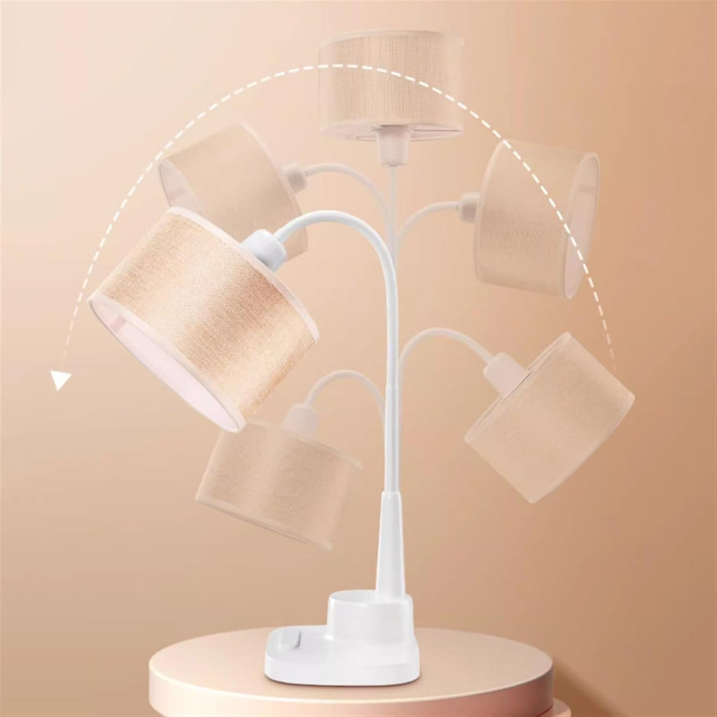 Table Lamps LED Desk Lamp with Fabric Lampshade, 360° Adjustable Desk Lamp Reading Light with Pen Holder and Phone Holder, for Home Office, 59' Power Cord Nightstand Lamps