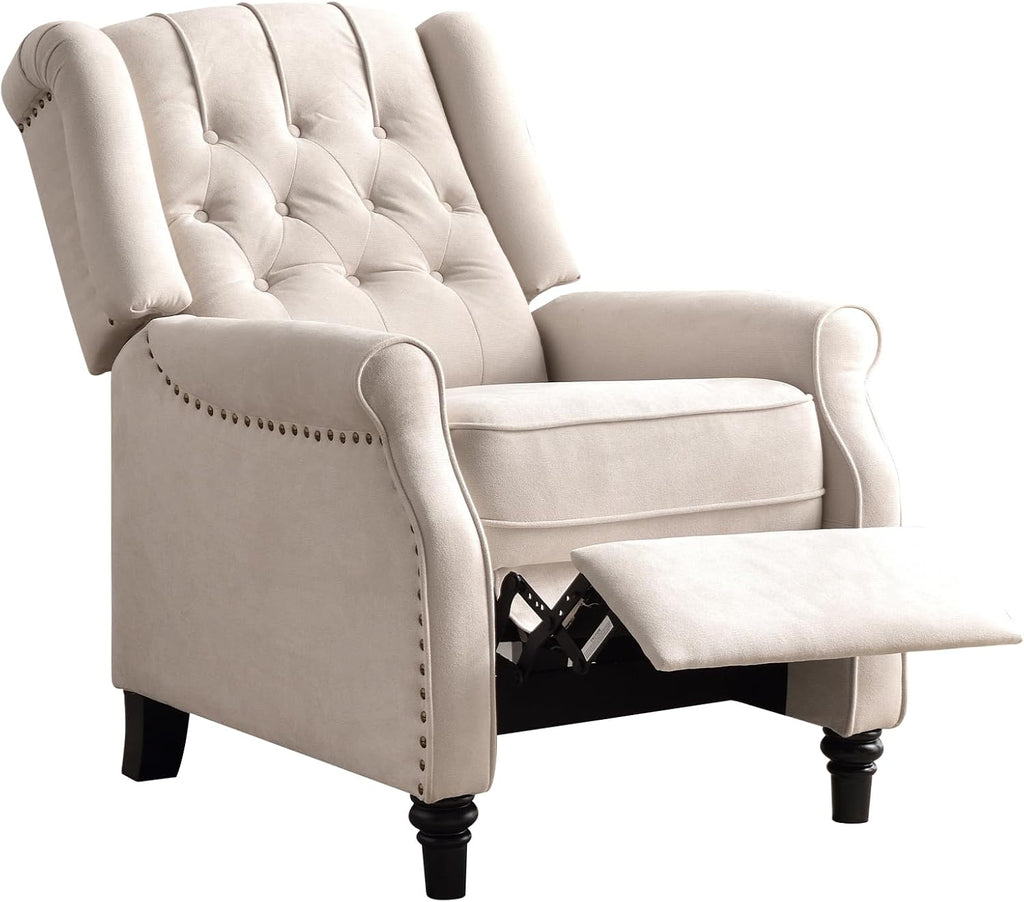 EBELLO 2 Pcs Pushback Recliner Chairs, Fabric Armchair Push Back Recliner with Rivet Decoration, Single Sofa Accent Chair for Living Room, Bedroom,Beige