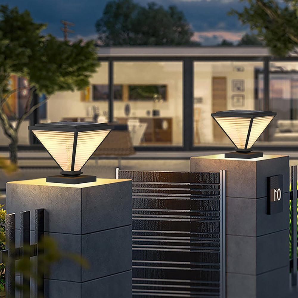 Outdoor Solar Post Lights Solar Powered Deck Post Lights High Brightness Flickering Flame LED Lighting for Garden Fence Deck Mailbox Yard Porch Fit 4x4, 5x5 Or 6x6 Wooden Posts