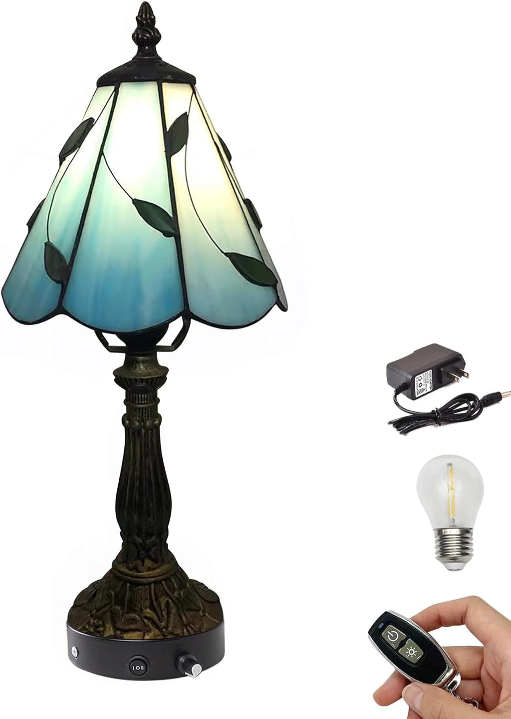 Kiven Cordless Table Lamp,1-Light Dimmable Bedside Lamps for Nightstand with Glass Lampshade, Cordless Tiffany Lamp for Reading Home Decor Bedside TD0796