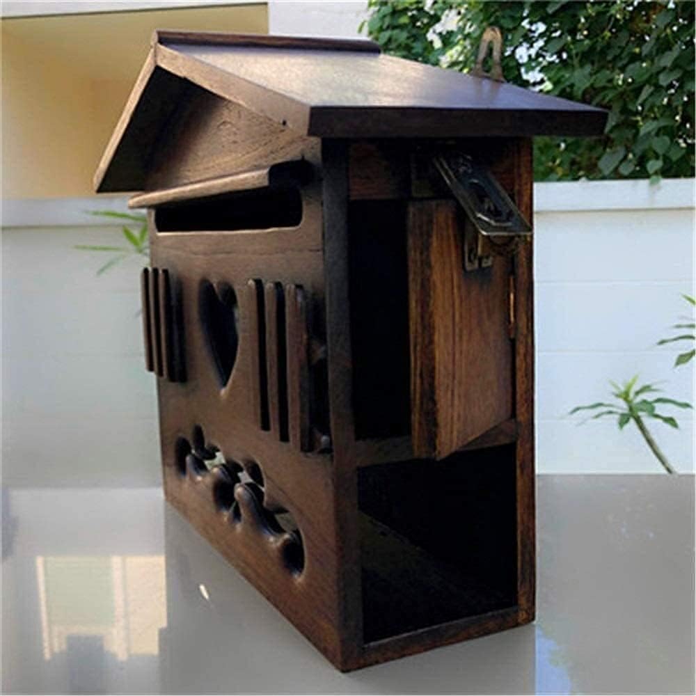 Letter Box Cages Postbox Mailbox Wall Mounted Post Box Outside Mailboxes Vertical with Locking Classic Wooden Mailbox Modern Retro Letter Box Letterbox Parcel Box Drop Bo (Wood-Free Size)