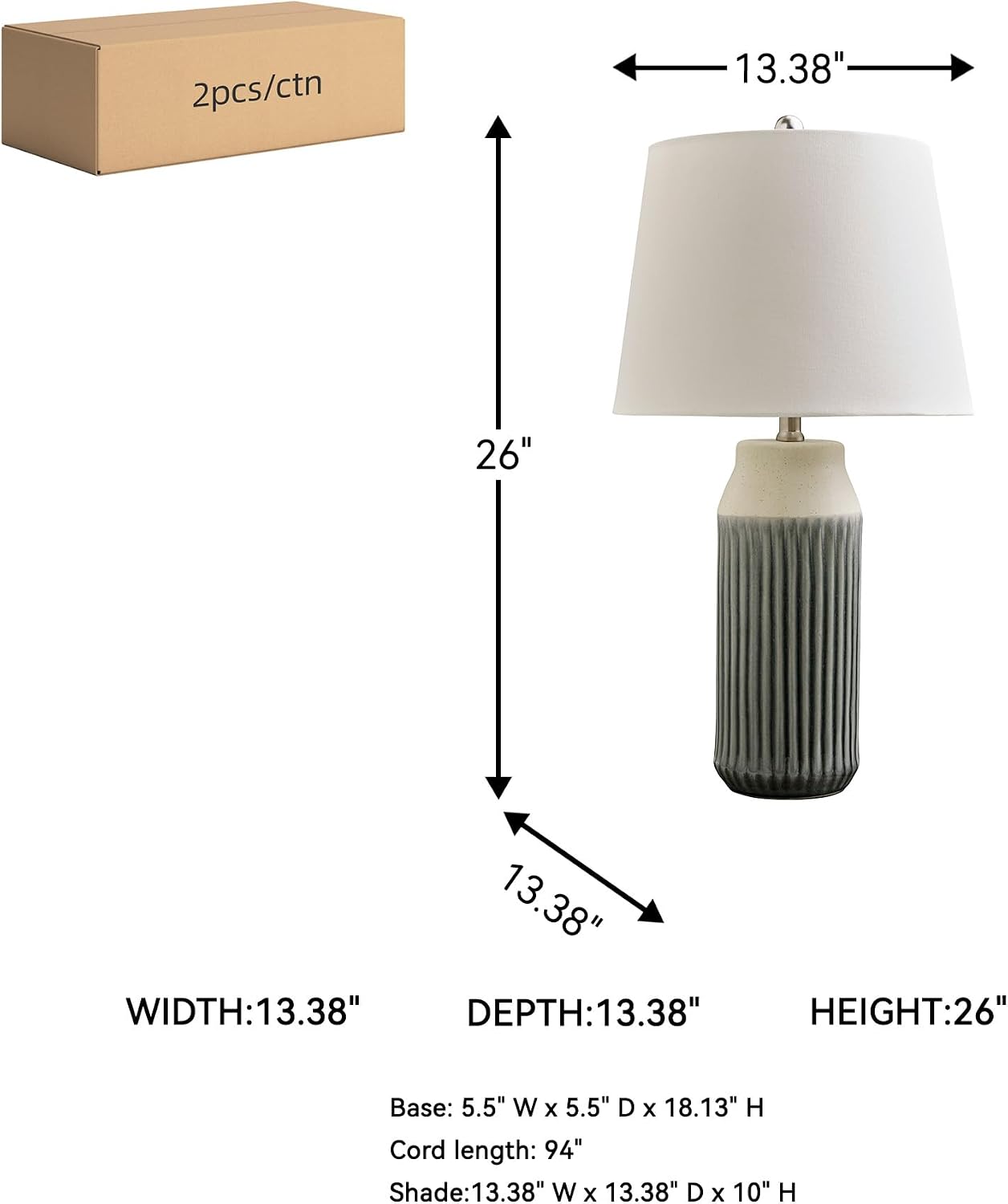 Signature Design by Ashley Afener Contemporary 26' Ceramic Table Lamp, Set of 2, Blue & Beige