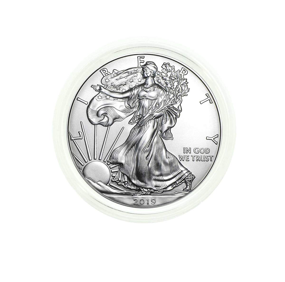 2019 - American Silver Eagle in Plastic Air Tite with our Certificate of Authenticity Dollar Uncirculated Us Mint
