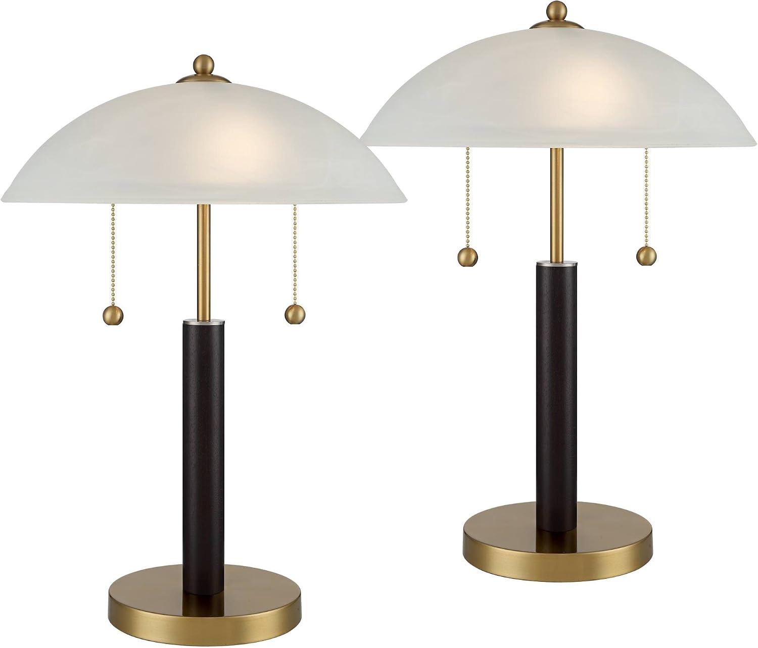360 Lighting Orbital 19 1/2' High Small Mid Century Modern Accent Table Lamps Set of 2 Gold Wood Metal Glass White Dome Shade Living Room Bedroom Bedside Nightstand House Office Home Reading