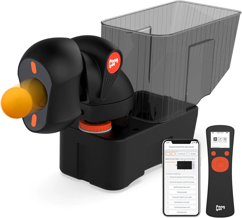 PONGBOT Table Tennis Robot: APP Control 264 Drills, Portable Ping Pong Machine with Spin/Speed Customization, 150-Ball Capacity for Solo Training & Coaching